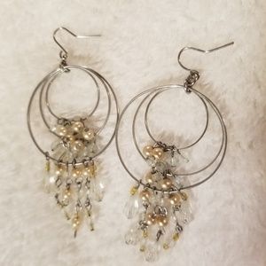 Pearl & crystal bead silver dangle earrings
